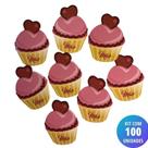 Kit 100 Unidades Cartão Mãe - Cupcake Coração - Kit 100 Unidades Cartão Mãe - Cupcake Coração