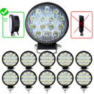 Kit 10x Farol De Milha 14 Led 42w 12v/24v Redondo Off-road Trilha Moto Caminhão Carro Trator Suv Onibus Universal 6000k