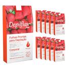 Kit 10x Folhas Depilatórias Depilflax Prontas Corporal Morango de 20 folhas