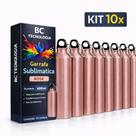 Kit 10x Garrafa de Alumínio Rose com Tampa Mosquetão para Sublimação 600ml