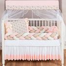 Kit 11 peças Protetor Berço Classic almofada nó escandinava Lateral 2Tranças Menina Floral Rose