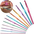 Kit 12 Agulhas de Aluminio Colorida Para Barbante Fio de Malha Para Amigurimi Croche Trico