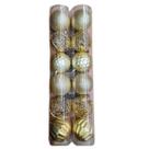 Kit 12 Bola De Natal Dourada 8cm Mista Pendente Para Árvore