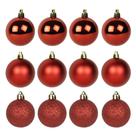 Kit 12 Bolas de Natal Fosca Lisa Glitter Vermelha 5cm TD009A-1VM - Rio Master