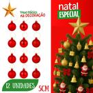 Kit 12 Bolas de Natal Vermelhas e Dourado Enfeites Decorativos para Árvore Foscas, Brilhantes e com Glitter 5cm