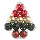 Kit 12 Bolas Natal Texturas Arabesco Luxo Vermelho, Dourado e Verde 6cm na Caixa Pinheiro - Magizi Kit 12 Bolas Natal Texturas Arabesco Luxo Vermelho, Dourado e Verde 6cm na Caixa Pinheiro - Magizi