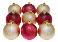 Kit 12 Bolas Natalinas Árvore de Natal 6cm Dourado e Vermelho