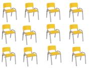 Kit 12 Cadeira Iso Infantil Creche, Escola Base Cinza Amarelo