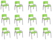 Kit 12 Cadeira Iso Infantil Creche, Escola Base Cinza Verde Claro