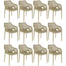 Kit 12 Cadeiras de Jantar Design Suits com Braços Empilhável em Polipropileno - Nude