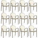Kit 12 Cadeiras de Jantar Roma Com Braço para Sala e Cozinha - Branco/Cinza Escuro