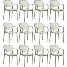 Kit 12 Cadeiras De Jantar Roma Prática Com Braços Para Sala E Cozinha - Branco/cinza Escuro