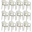 Kit 12 Cadeiras de Jantar Roma Prática com Braços para Sala e Cozinha - Branco/Cinza Escuro
