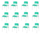 Kit 12 Cadeiras Infantil Iso, Escola, Base Branca- Verde Água