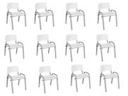 Kit 12 Cadeiras Infantil Iso, Escola, Base Cinza- Branco
