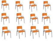 Kit 12 Cadeiras Infantil Iso, Escola, Base Cinza- Laranja