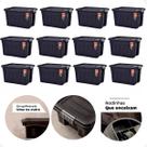 Kit 12 Caixas Contêiner Organizador Multiuso 53 Litros Preto C/ Tampa e Rodas
