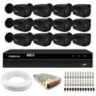 Kit 12 Câmeras Tudo Forte Bullet TF 2020 B Black Full HD 1080p Lente 2.8mm Visão Noturna 20M IP66 + DVR Intelbras MHDX 1316 16 Canais