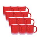 Kit 12 Caneca Ceramica Splash Vermelha Branca degrade Fosca 325ml