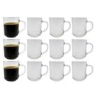 Kit 12 Caneca Xicara Copo De Vidro Transparente Café Chá Cappuccino Alça Nespresso 250ml