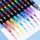 Kit 12 Canetas Brush Pen Pincel Acrílica Marcador Permanente Colorida Lettering Ponta Flexível