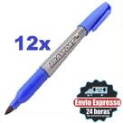 Kit 12 Canetas Marcador Permanente Azul Ponta Fina Seca Rapido