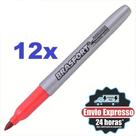 Kit 12 Canetas Marcador Permanente Vermelha Ponta Fina Seca Rapido