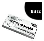 Kit 12 Canetas Marcadoras Branca White Markers Ponta 1mm AW.1944