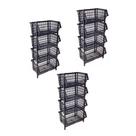 Kit 12 Cestos Organizador Expositor Empilhavel Preto 30l 7kg