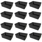 Kit 12 Cestos Organizadores Preto Multiuso Médio Empilhável Gaveta Armário Lavanderia 19x14x6,5
