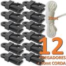 Kit 12 Clipes Prendedores p/ Amarração de Lonas e Tendas + 20mts de cordelete espessura 3mm