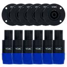 Kit 12 Conectores Plug Speakon 6 Machos Linha 6 Fêmeas Painel Redondo 4 Vias Voik Profissional SPK01