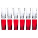 Kit 12 Copos de Vidro 320ML 6+6 Vermelho e Transparente Suco
