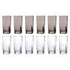 Kit 12 Copos de Vidro 320ml 6 Transparente e 6 Cinza