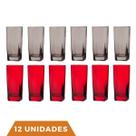 Kit 12 Copos de Vidro 320ml 6 Vermelho /6 Cinza Texas Agua