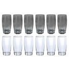Kit 12 Copos de Vidro 370ML - 6Transparente 6Cinza Suco Água