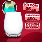 Kit 12 Copos de Vidro 450 ml Design Moderno, Redondo, Resistente e Transparente Para Bebidas, Dr