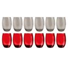 Kit 12 Copos de Vidro 450ml 6 Vermelho + 6 Cinza Bellagio