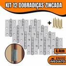 Kit 12 Dobradiças Zincada Para Porta De Madeira 6,4cm
