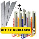 Kit 12 Estilete Com Trava De Segurança 15,5cm Acompanha 36 Lâminas Metal para Cortar