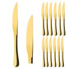 Kit 12 Facas Churrasco Serrilhada Dourado Inox Gourmet Mix