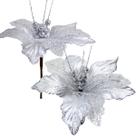 Kit 12 Flores Artificiais Decoração Natal Glitter Prata 30cm