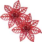 Kit 12 Flores Vermelha Gliter Decoração árvore De Natal 14cm Kit 12 Flores Vermelha Gliter Decoração árvore De Natal 14cm