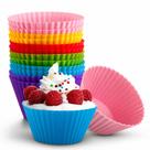 Kit 12 Forminhas de Silicone para Cupcake e Muffin Antiaderente Reutilizável Cores Sortidas