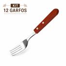 Kit 12 Garfos de Mesa Aço Inox com Cabo Madeira Rústico 20cm Durável Elegante