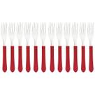 Kit 12 Garfos De Mesa Jantar Leme Tramontina Aço Inox Cabo Vermelho