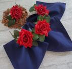 Kit 12 Guardanapos de Tecido Azul Marinho e 12 Anéis PG Rosa Vermelha