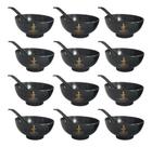 Kit 12 Jogo Tigela Bowl Sopa Colher Gourmet Oriental Lengue Preto