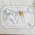 Kit 12 Jogos Americanos Guardanapos De Mesa Retangular Bordado Alecrim - Branco