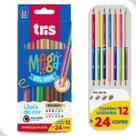 Kit 12 Lápis Bicolor Mega Summit Escolar Clássicas + Pele Total de 24 Cores Kit 12 Lápis Bicolor Mega Summit Escolar Clássicas + Pele Total de 24 Cores